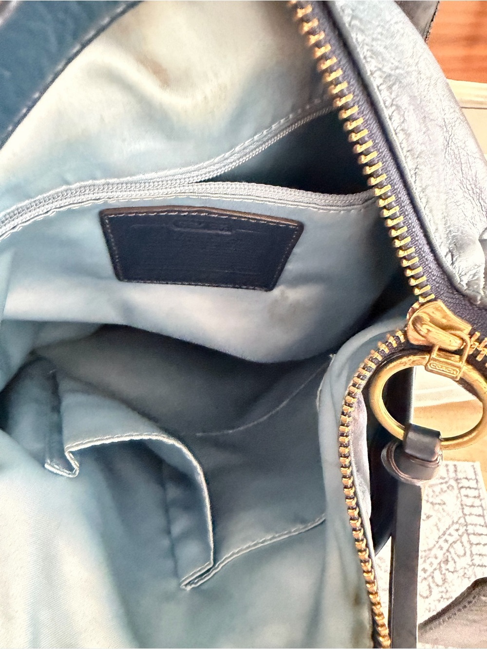 Coach Navy Leather Logo Patch with Light Blue Fabric - Picture 5 of 6